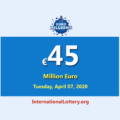 The results of Euro Millions Lottery on April 03, 2020; Jackpot is €45 million euro