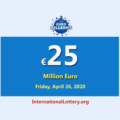 The result of Euro Millions on April 21, 2020; Jackpot is 25 million Euro