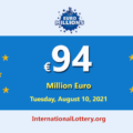 8 players won the second prizes; EuroMillions Lottery Jackpot is €94 million