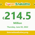 Jackpot SuperEnalotto is raising to €214,500,000 on June 02, 2022