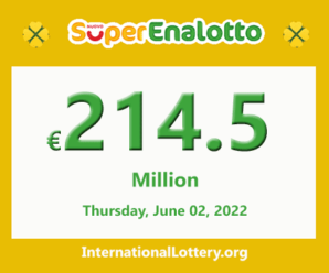 Jackpot SuperEnalotto is raising to €214,500,000 on June 02, 2022
