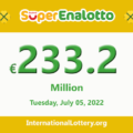The jackpot SuperEnalotto officially stands at €233,200,000 for the next drawing